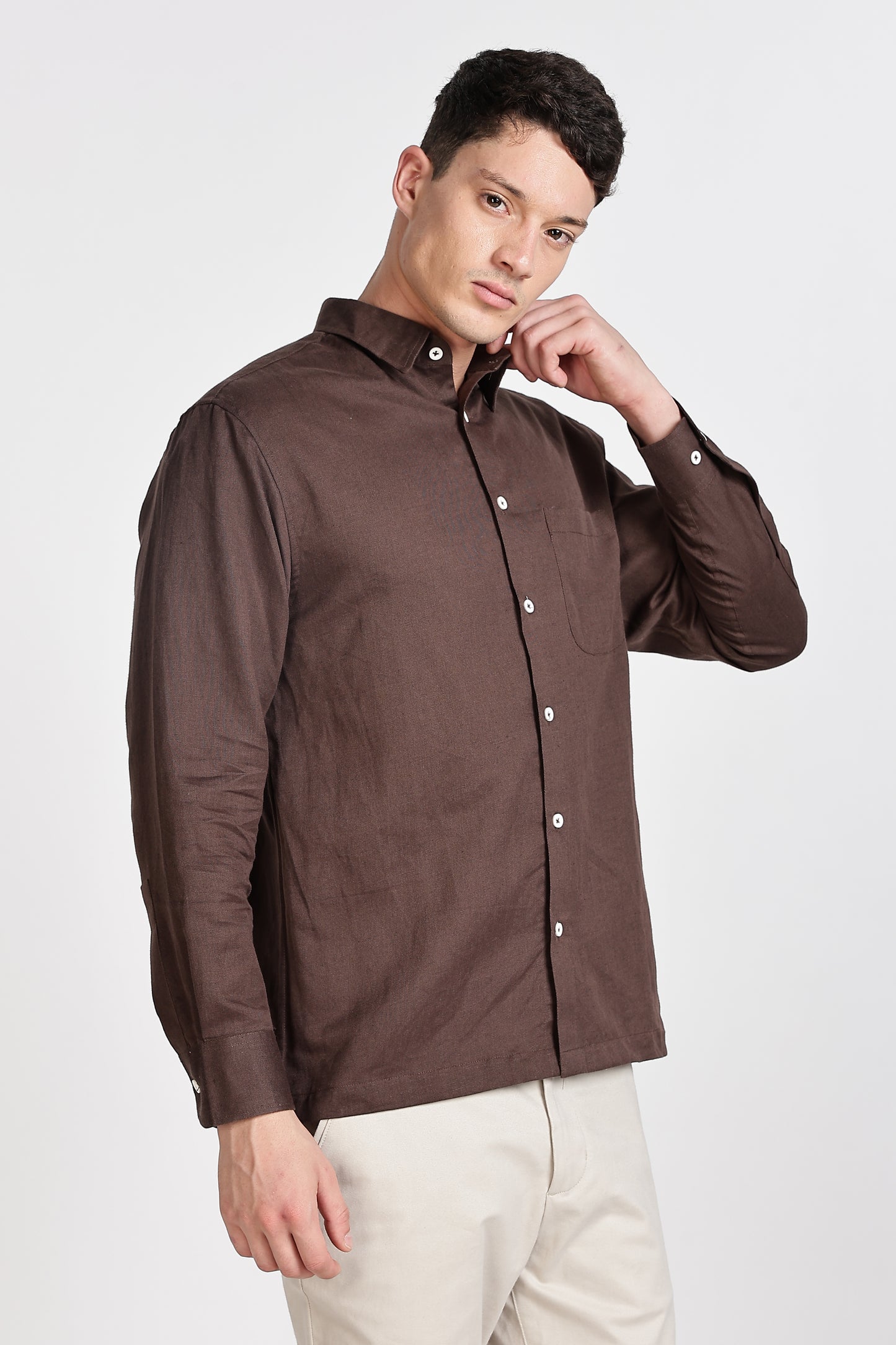 COFFEE BROWN SOLID CASUAL SHIRT