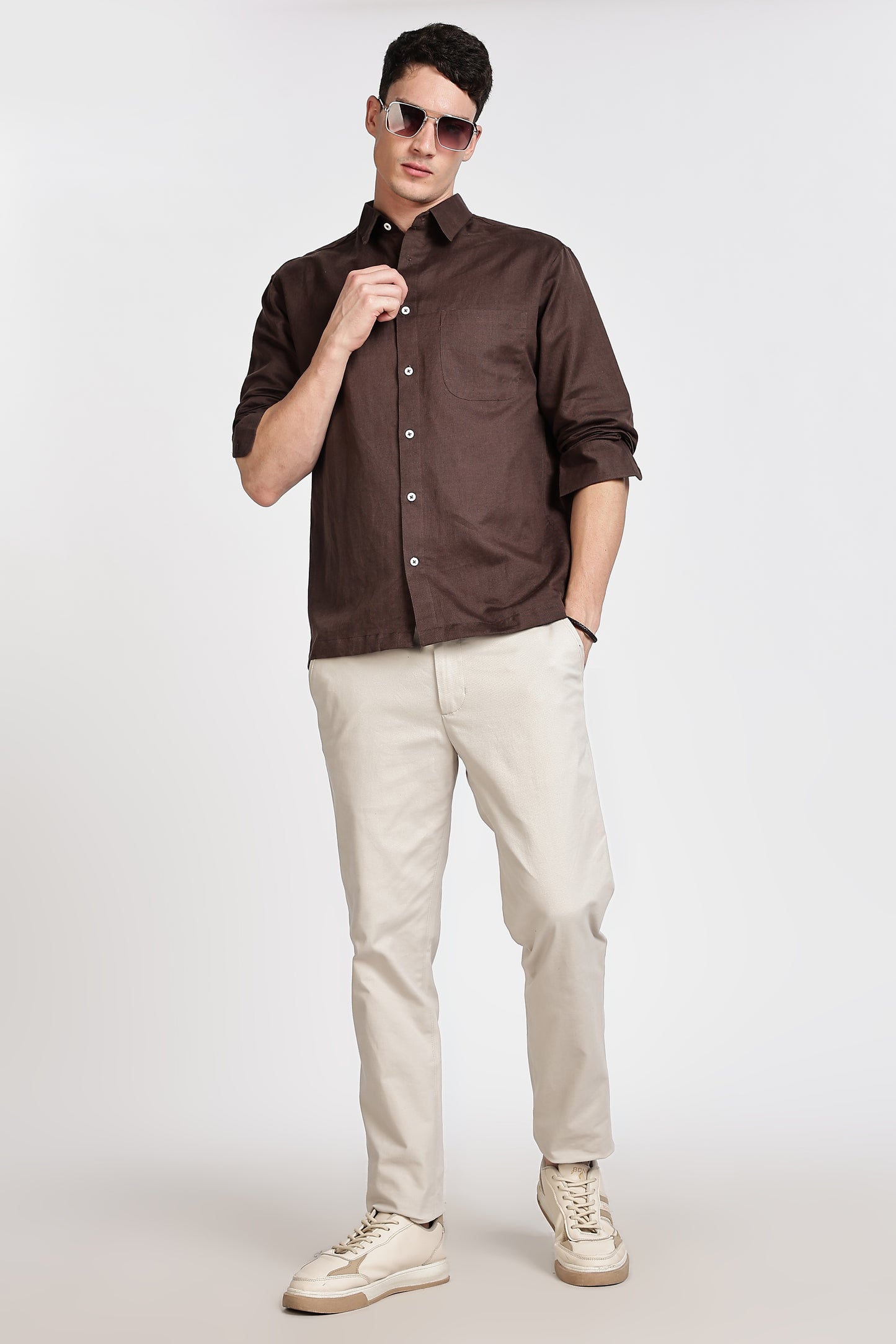 COFFEE BROWN SOLID CASUAL SHIRT