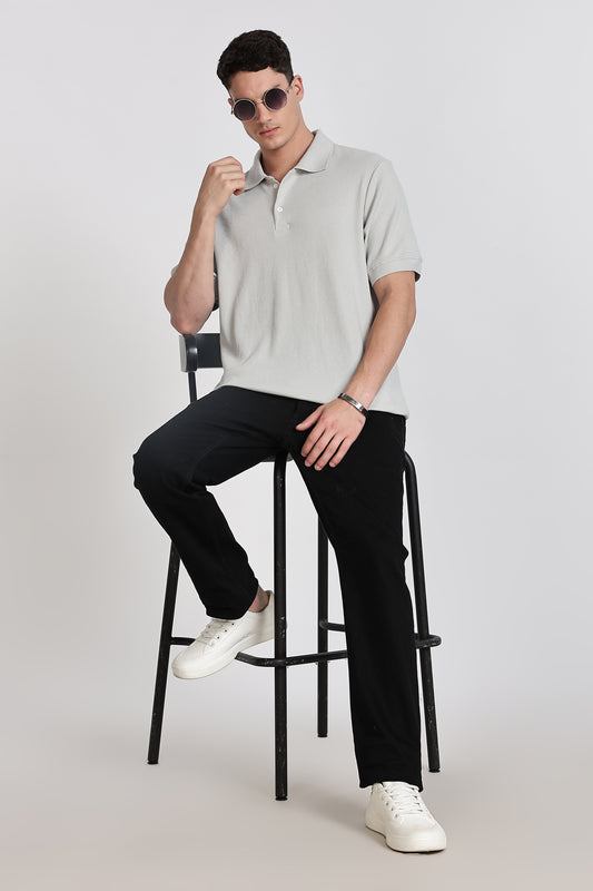 GREY REGULAR FIT WAFFLED POLO SHIRT