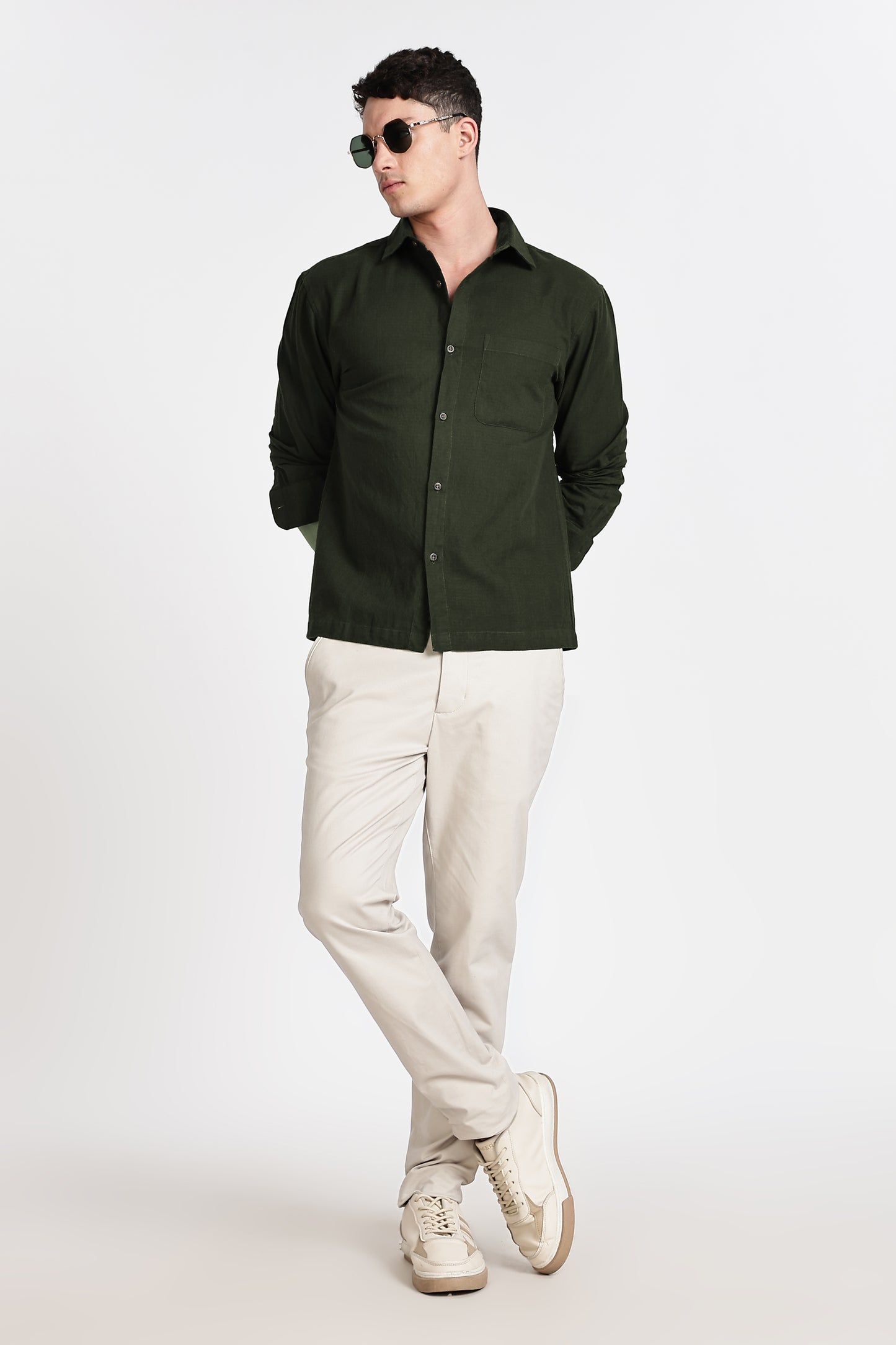 DARK OLIVE GREEN  REGULAR FIT SHIRT