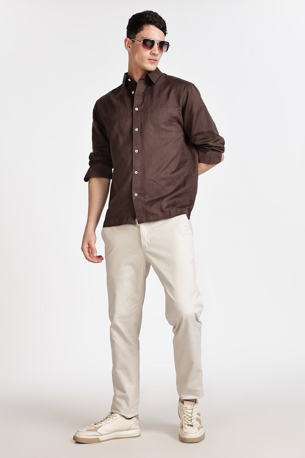 COFFEE BROWN  SOLID CASUAL SHIRT