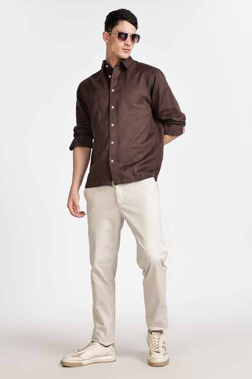 COFFEE BROWN  SOLID CASUAL SHIRT