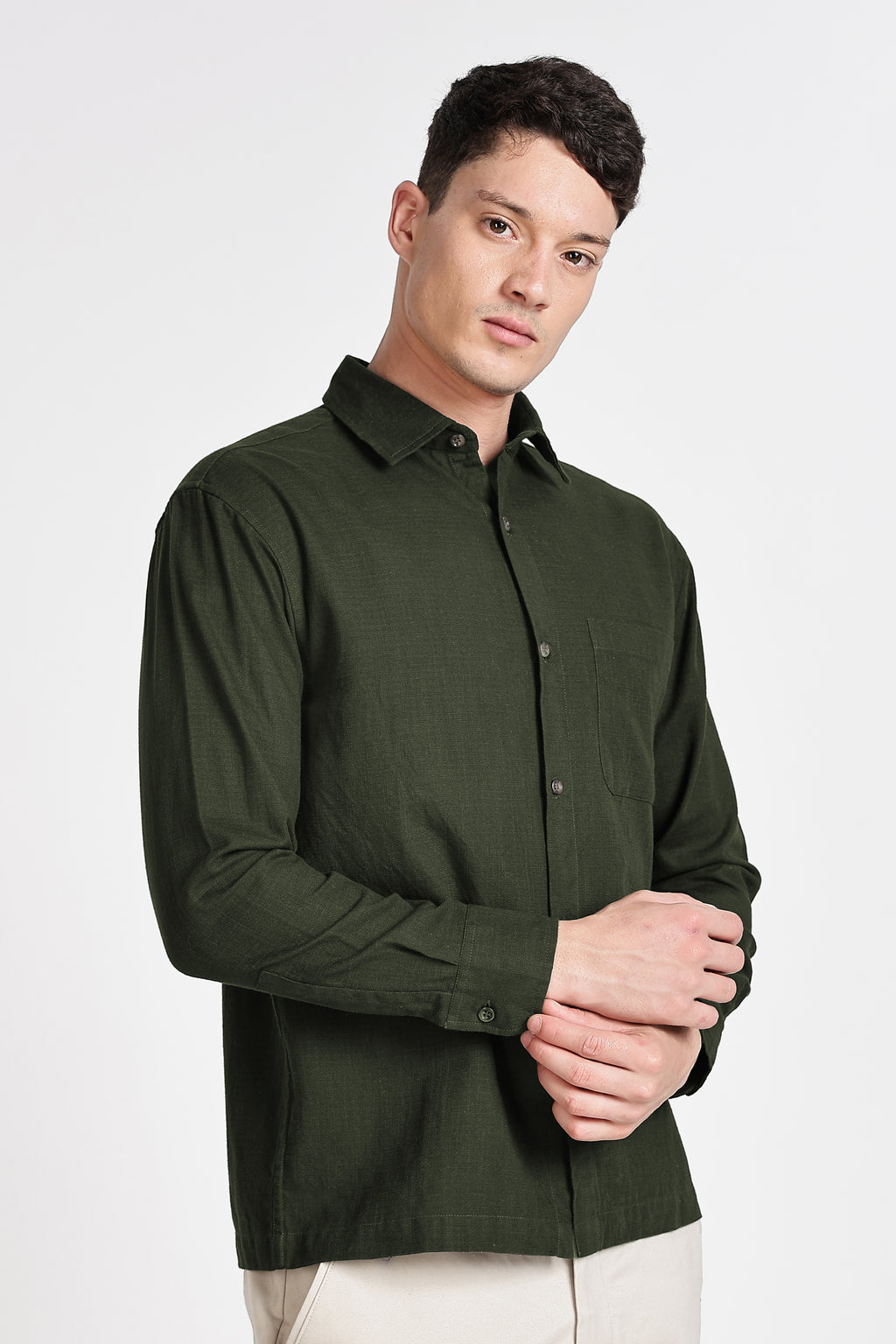 DARK OLIVE GREEN  REGULAR FIT SHIRT