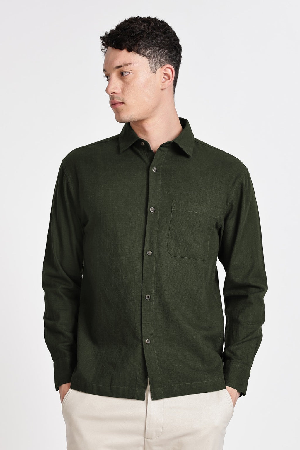 DARK OLIVE GREEN  REGULAR FIT SHIRT