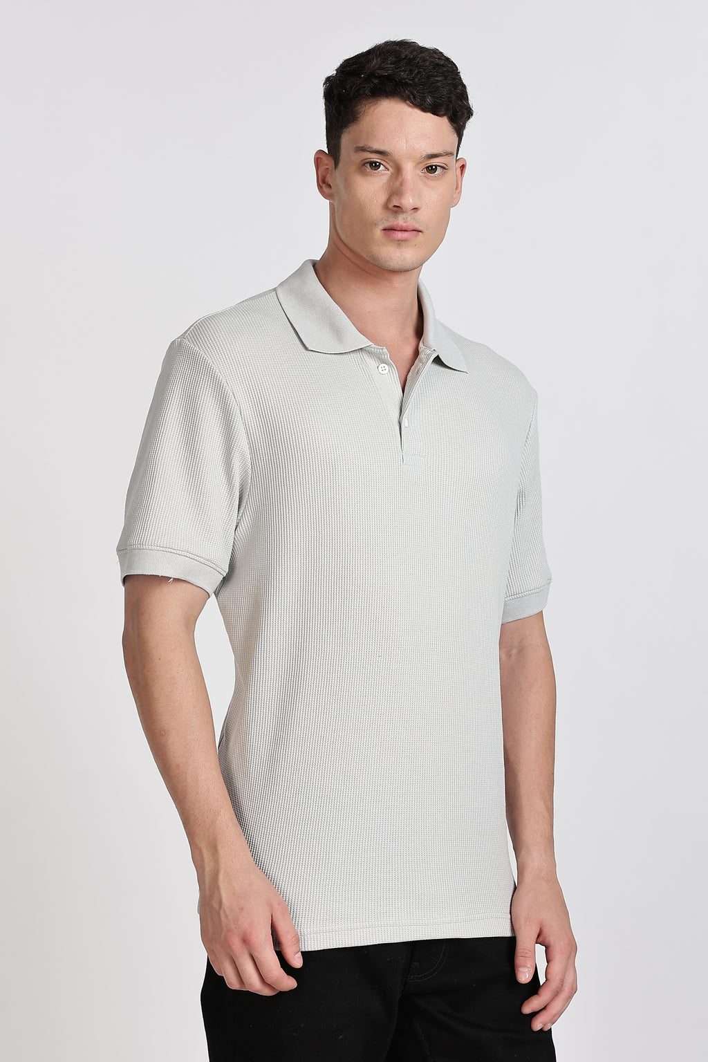 GREY REGULAR FIT WAFFLED POLO SHIRT