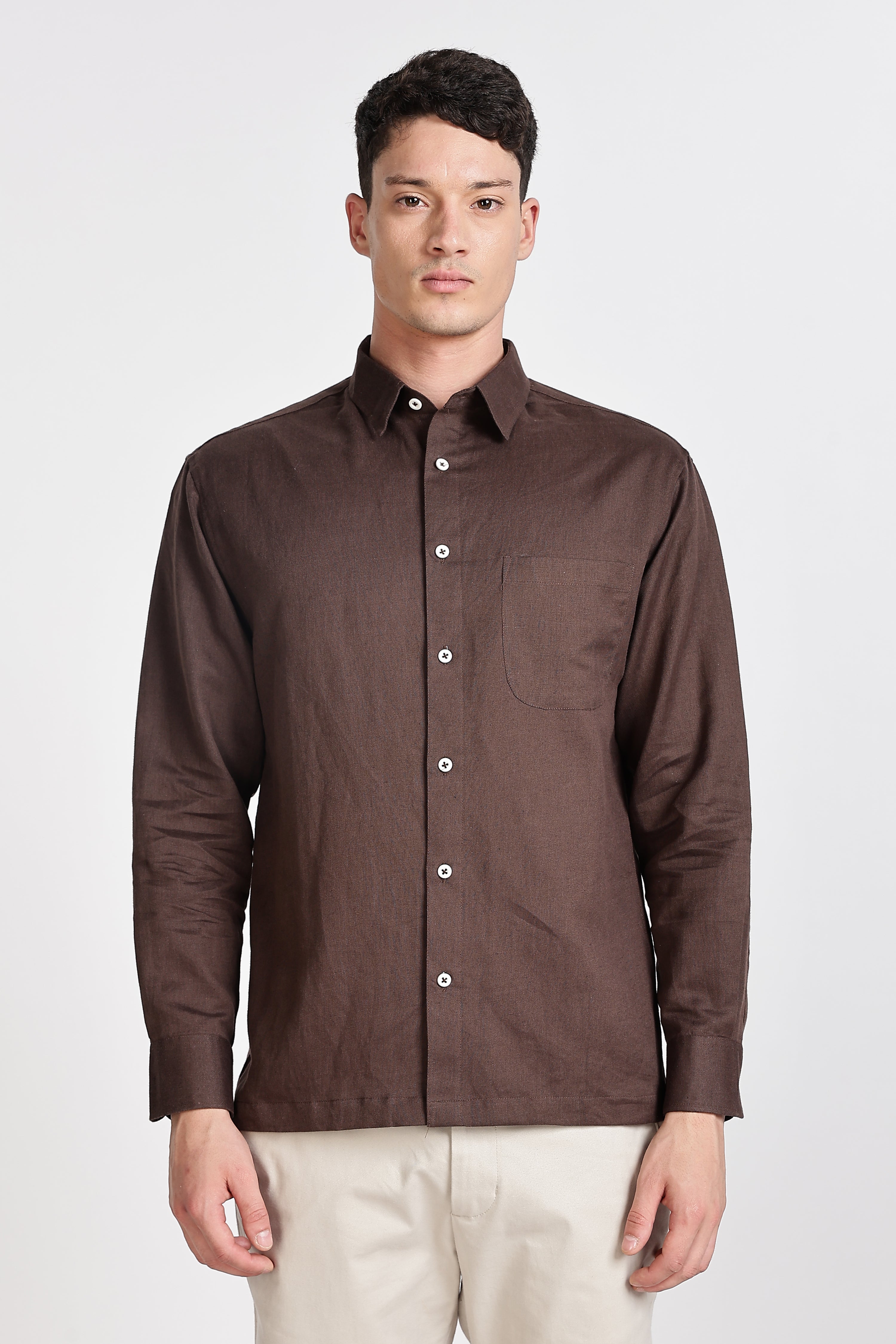 COFFEE BROWN  SOLID CASUAL SHIRT