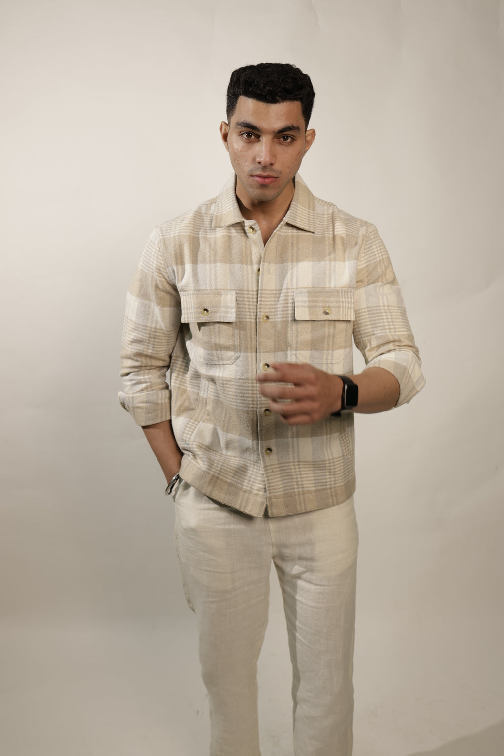 RAOX Sandstone Plaid Shacket