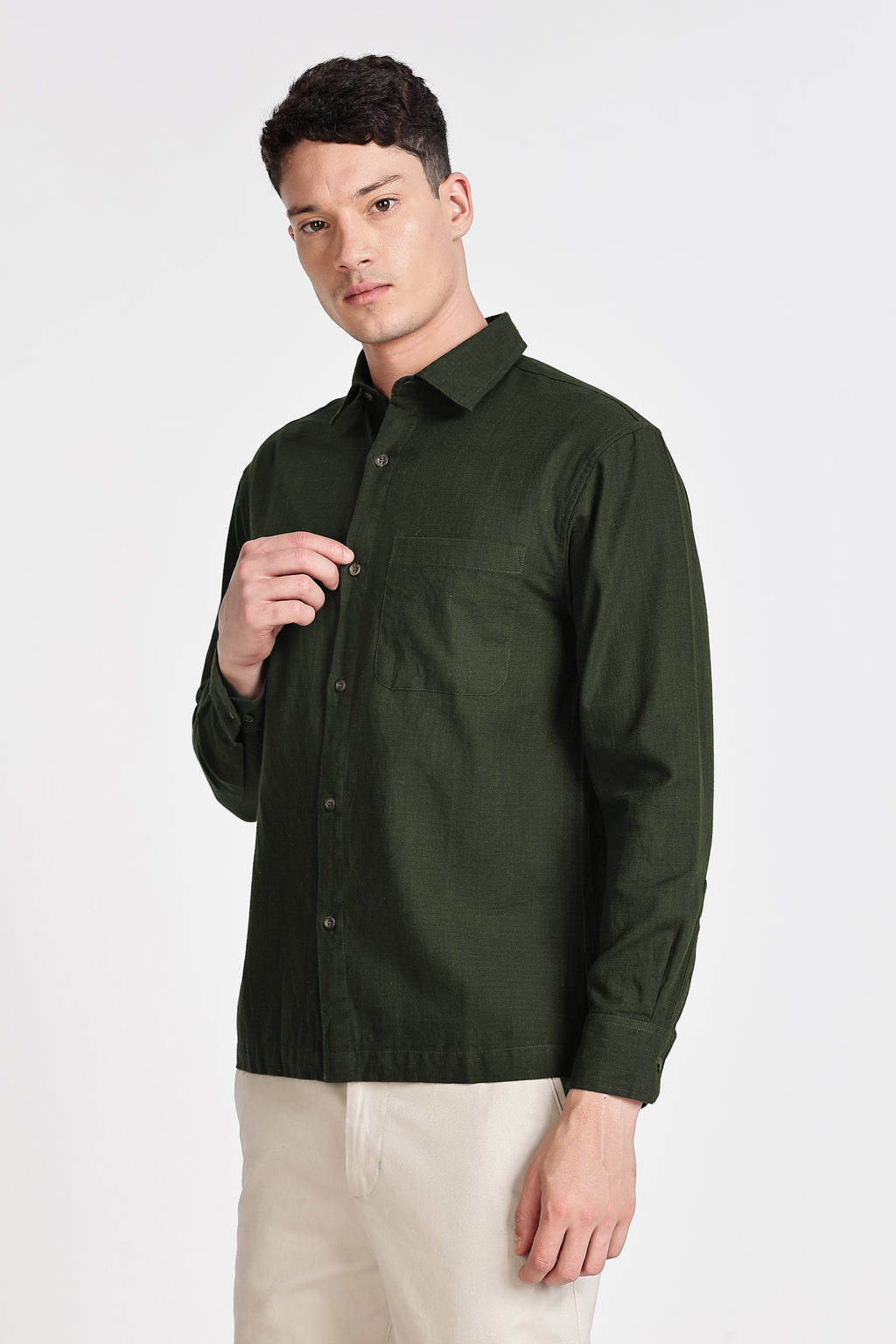 DARK OLIVE GREEN  REGULAR FIT SHIRT