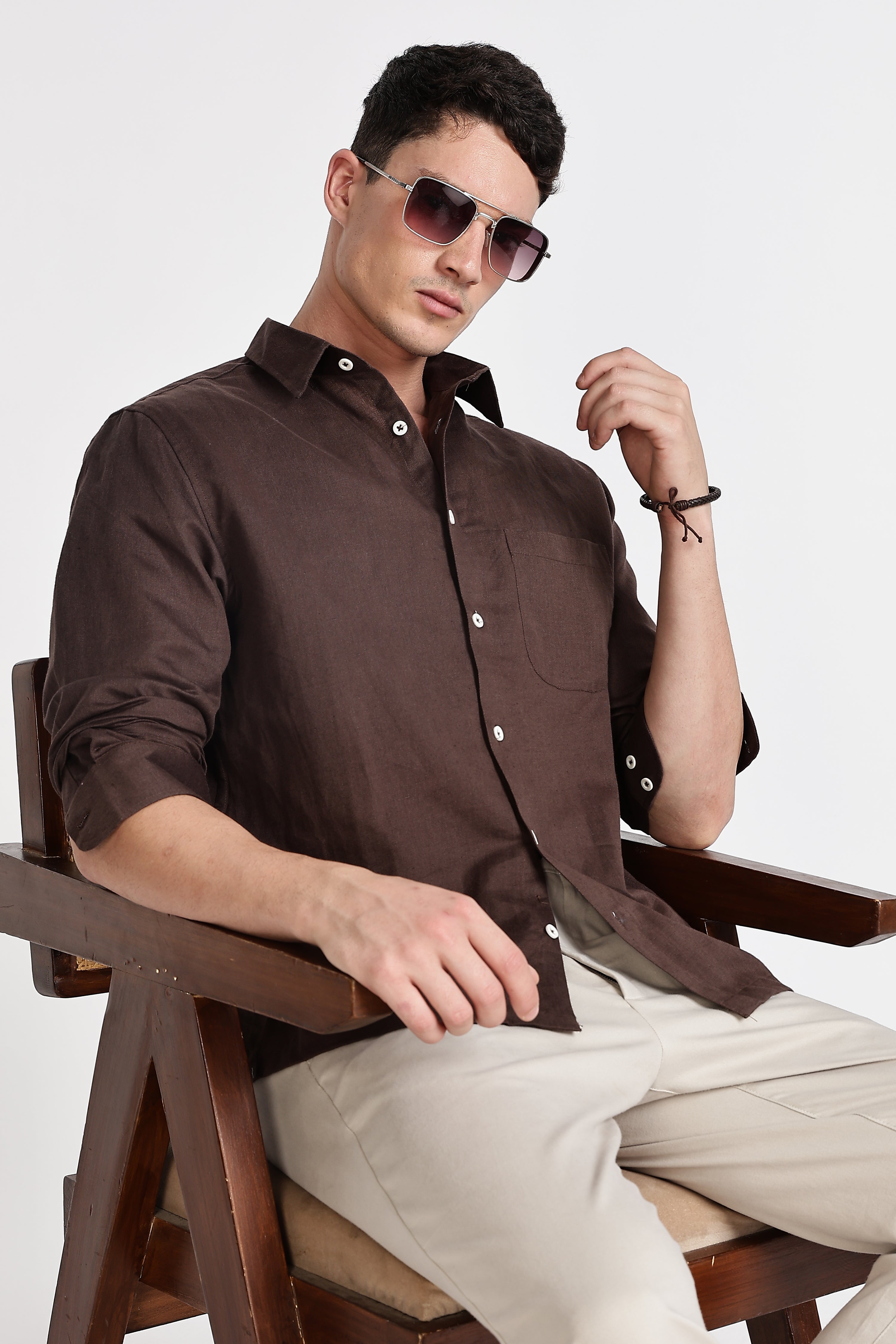 COFFEE BROWN  SOLID CASUAL SHIRT