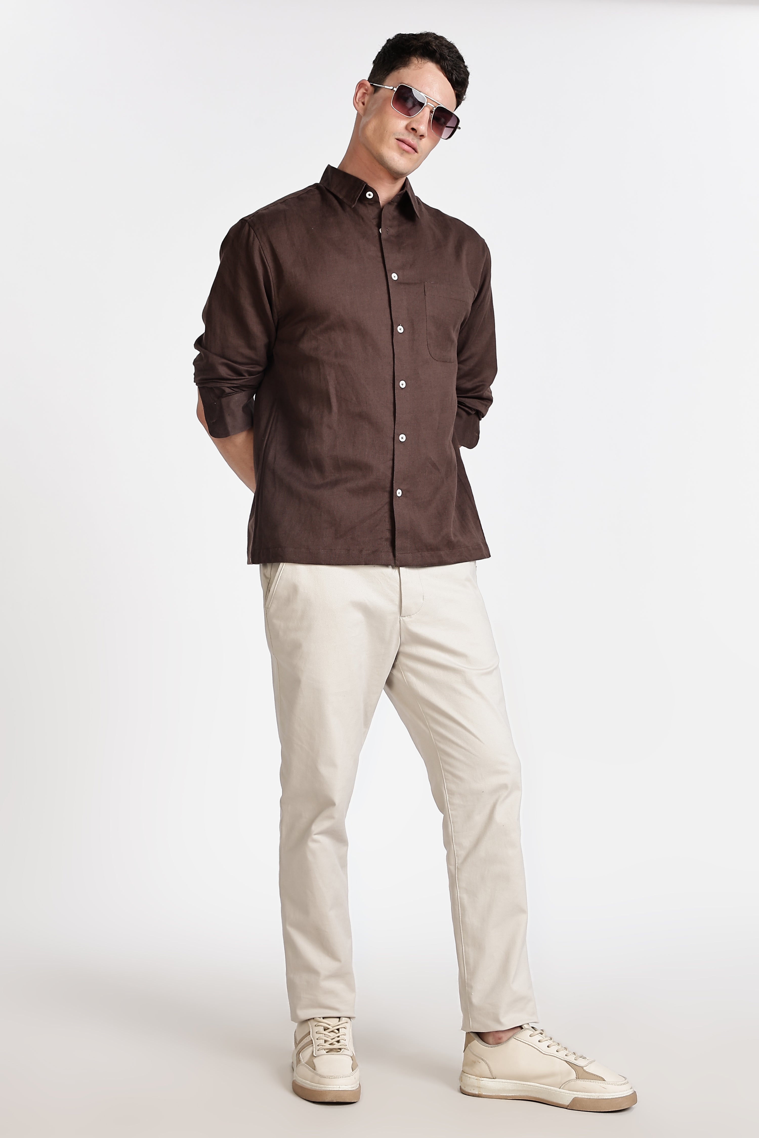 COFFEE BROWN  SOLID CASUAL SHIRT