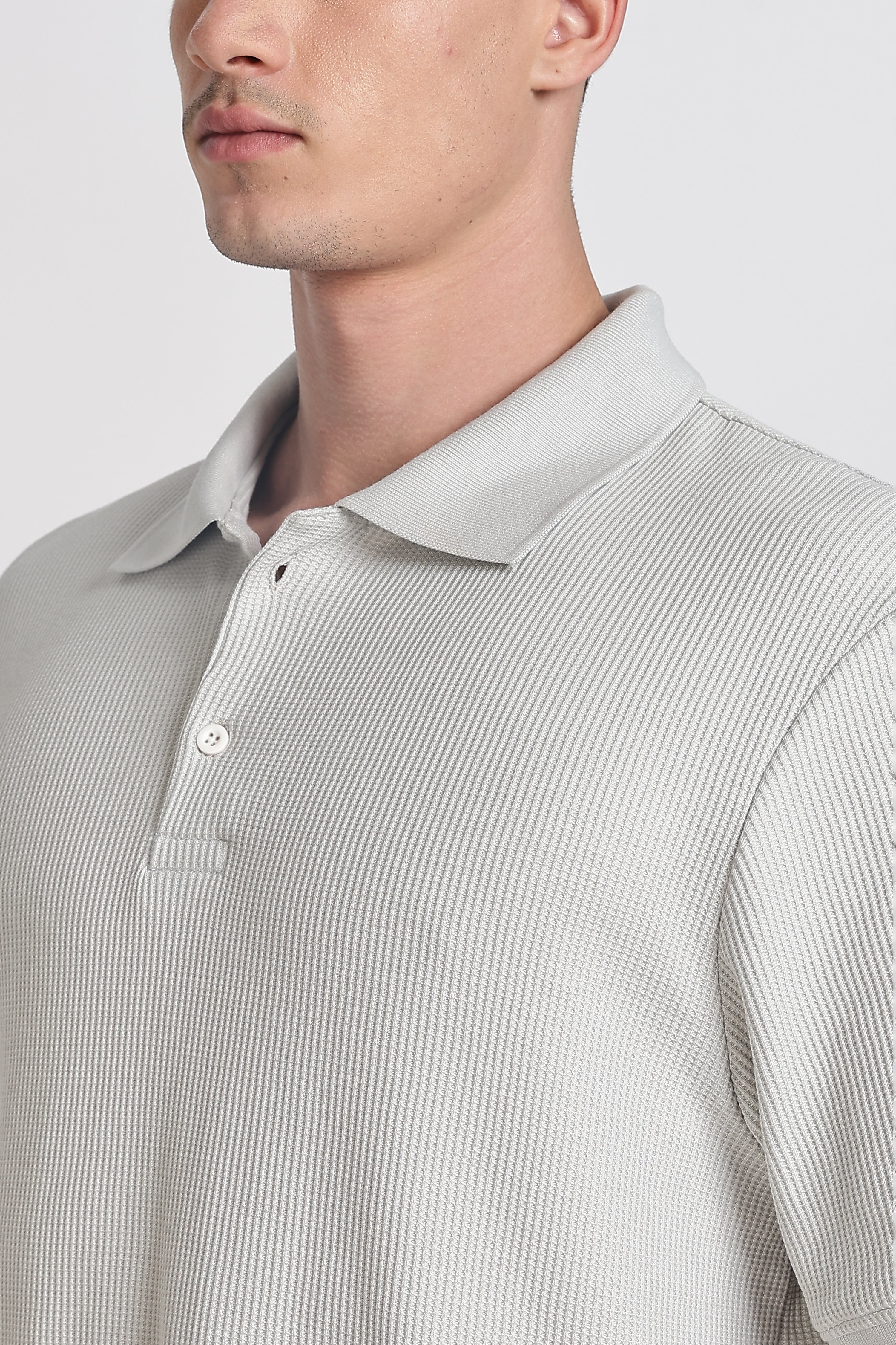 GREY REGULAR FIT WAFFLED POLO SHIRT