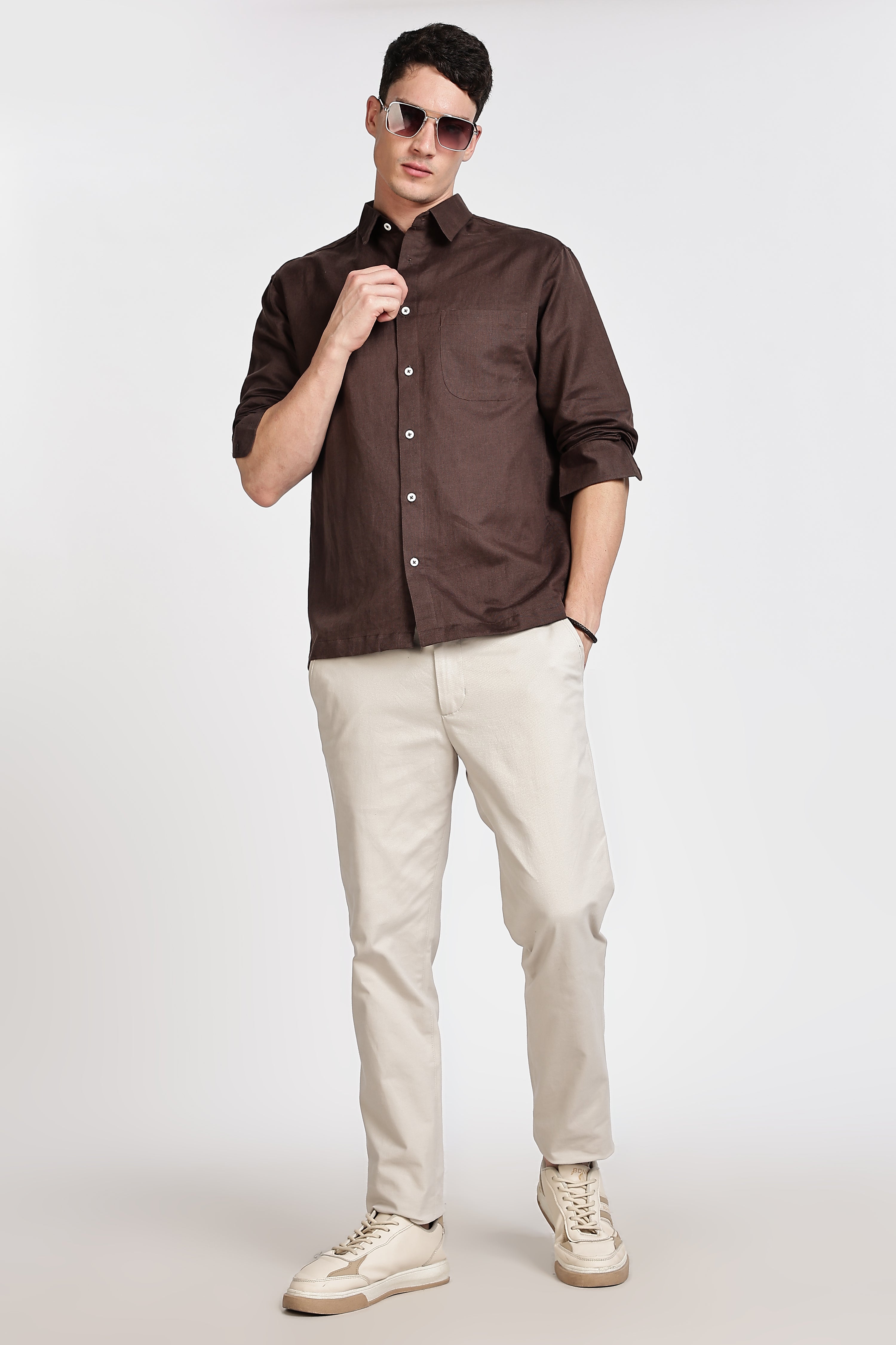 COFFEE BROWN  SOLID CASUAL SHIRT
