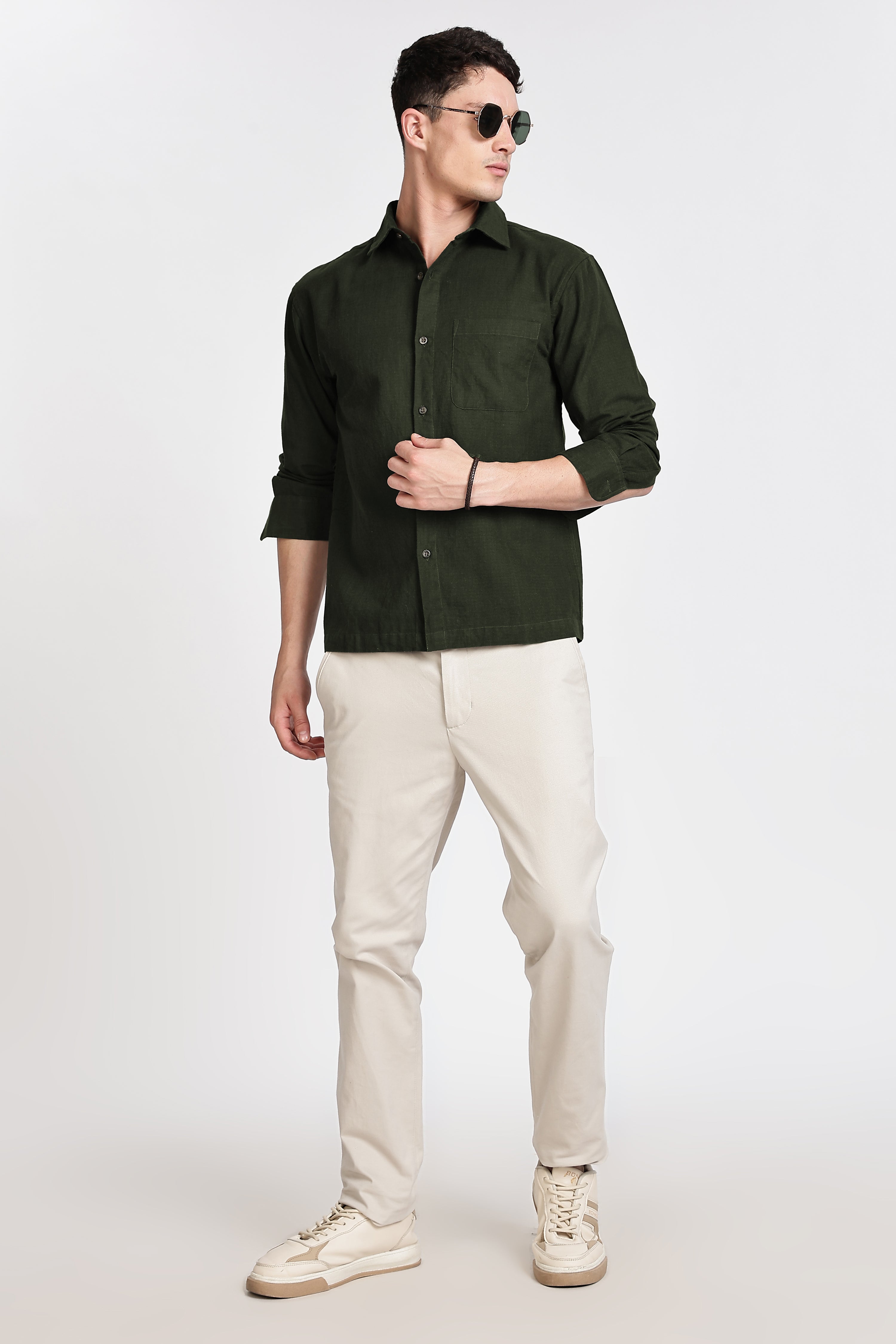 DARK OLIVE GREEN  REGULAR FIT SHIRT