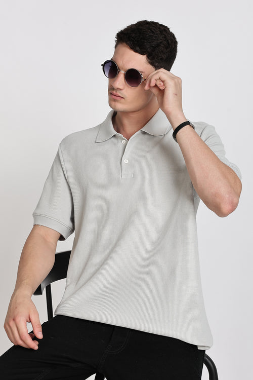 GREY REGULAR FIT WAFFLED POLO SHIRT