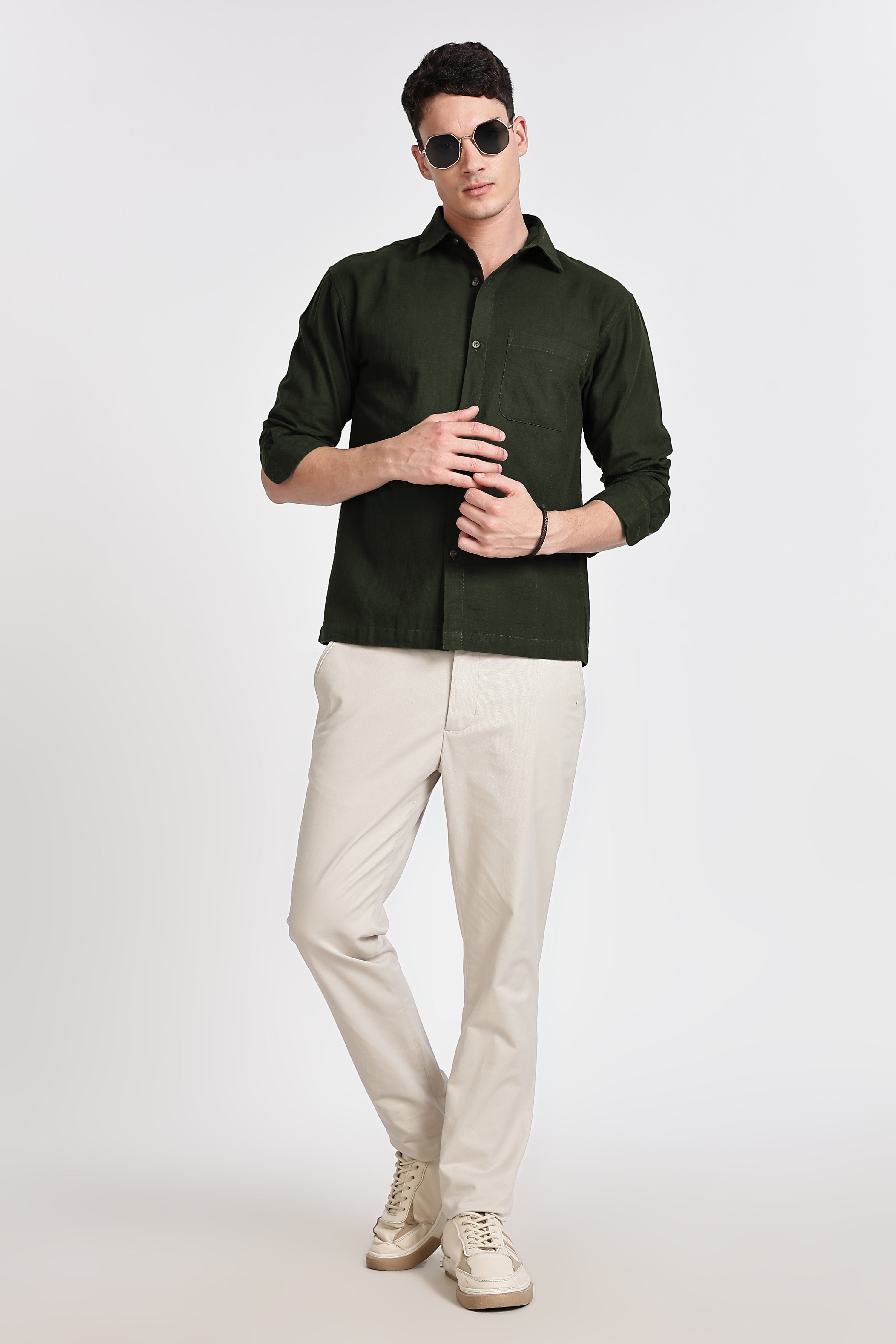 DARK OLIVE GREEN  REGULAR FIT SHIRT