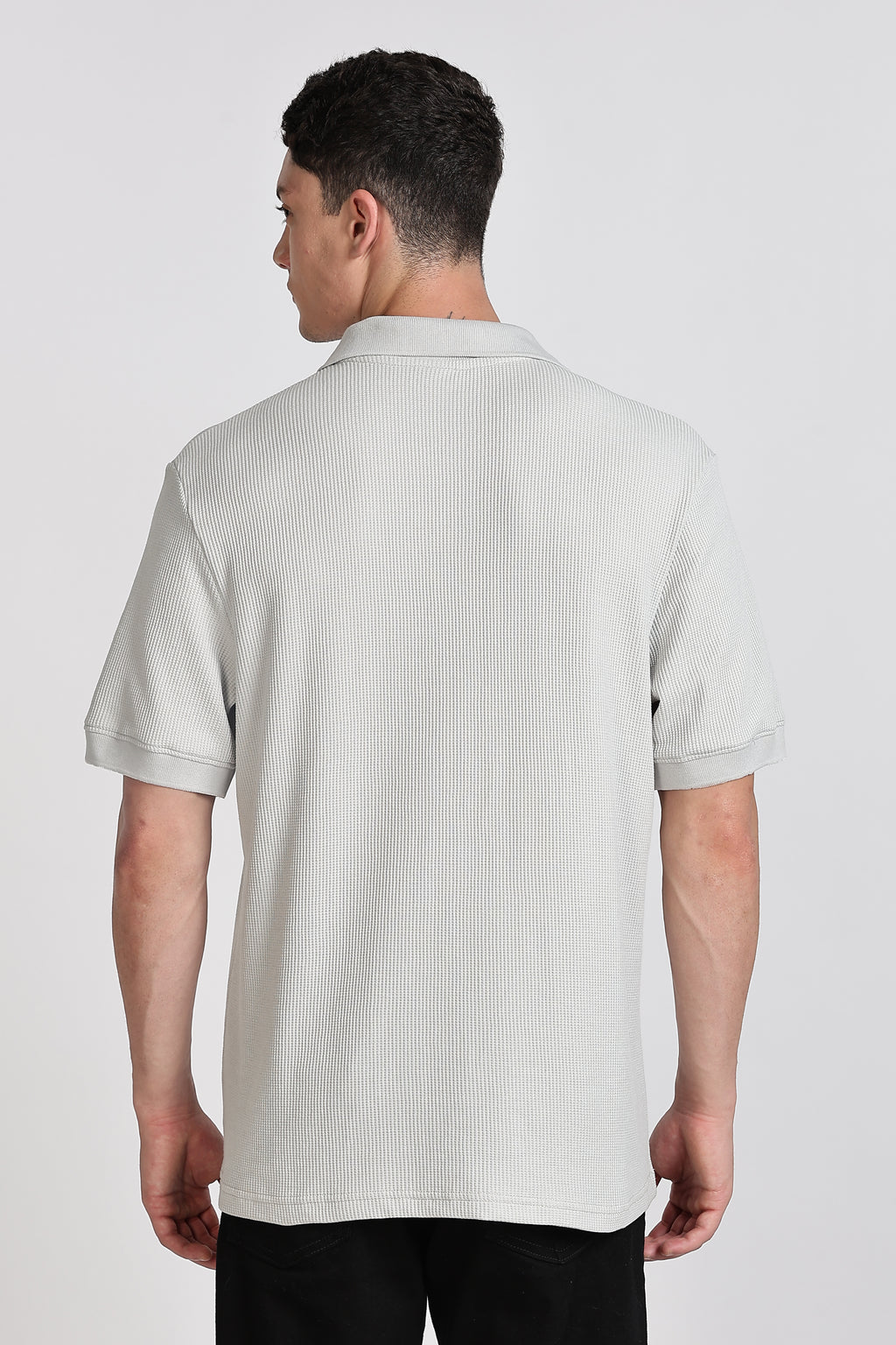 GREY REGULAR FIT WAFFLED POLO SHIRT
