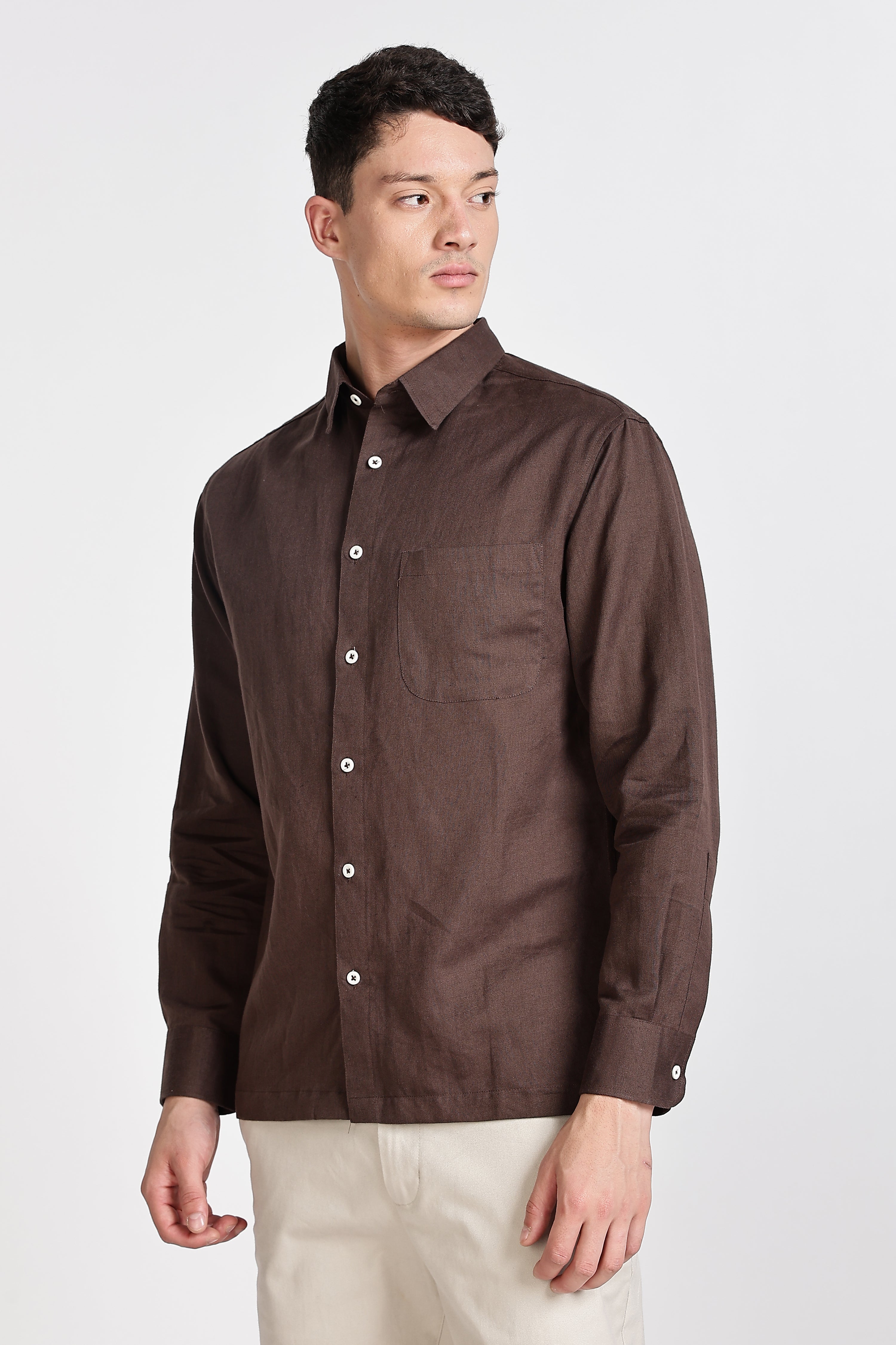 COFFEE BROWN  SOLID CASUAL SHIRT