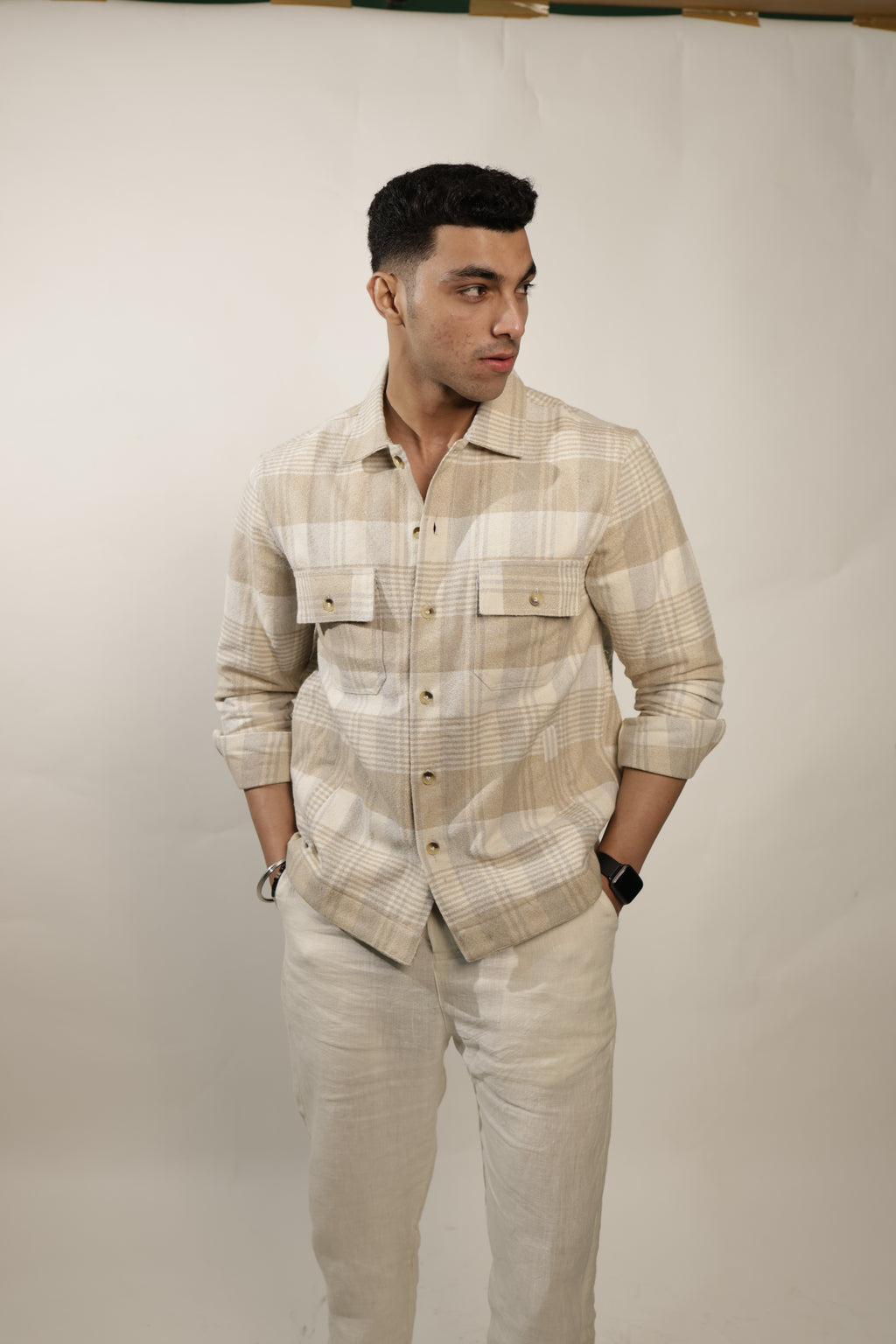 RAOX Sandstone Plaid Shacket