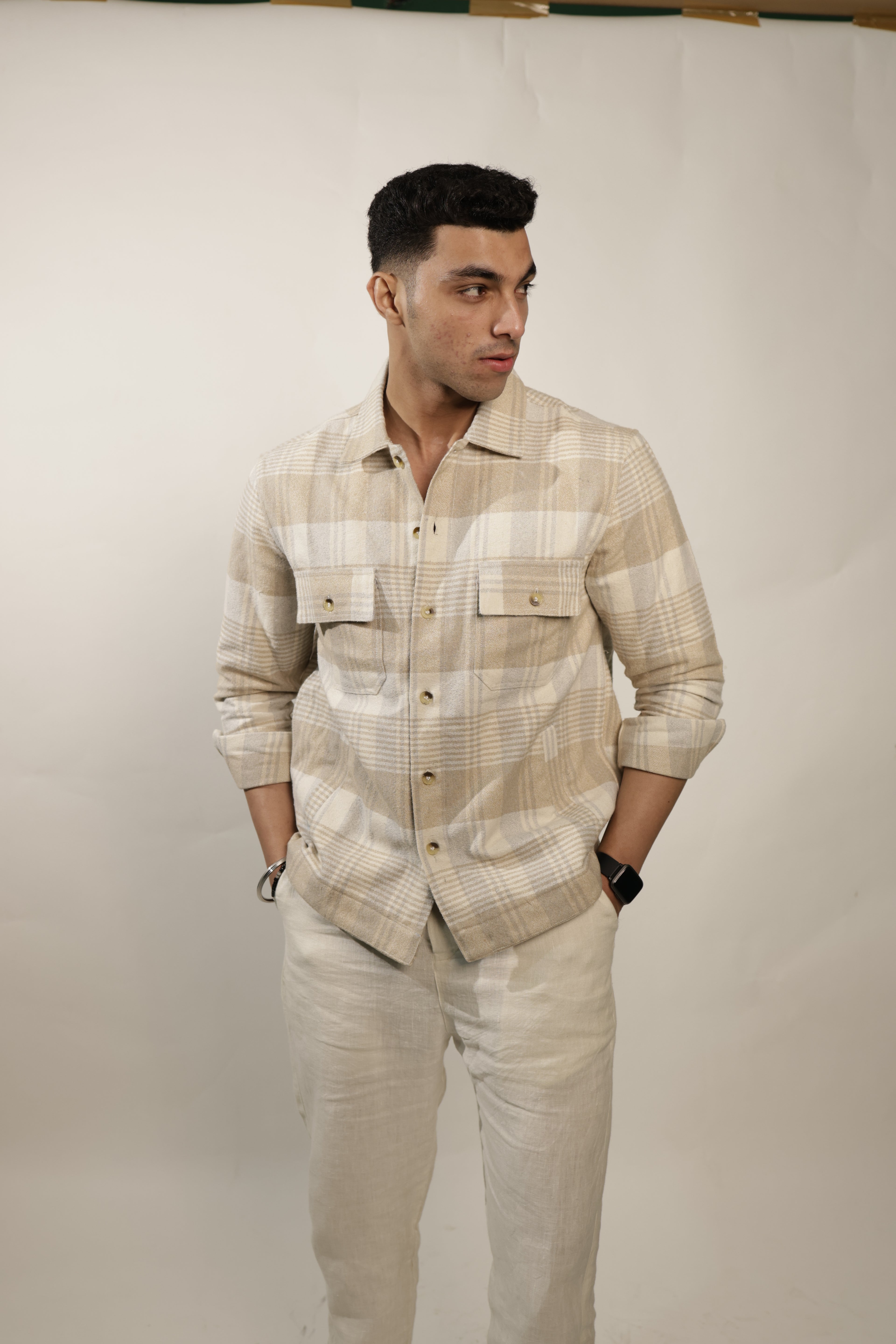 RAOX Sandstone Plaid Shacket