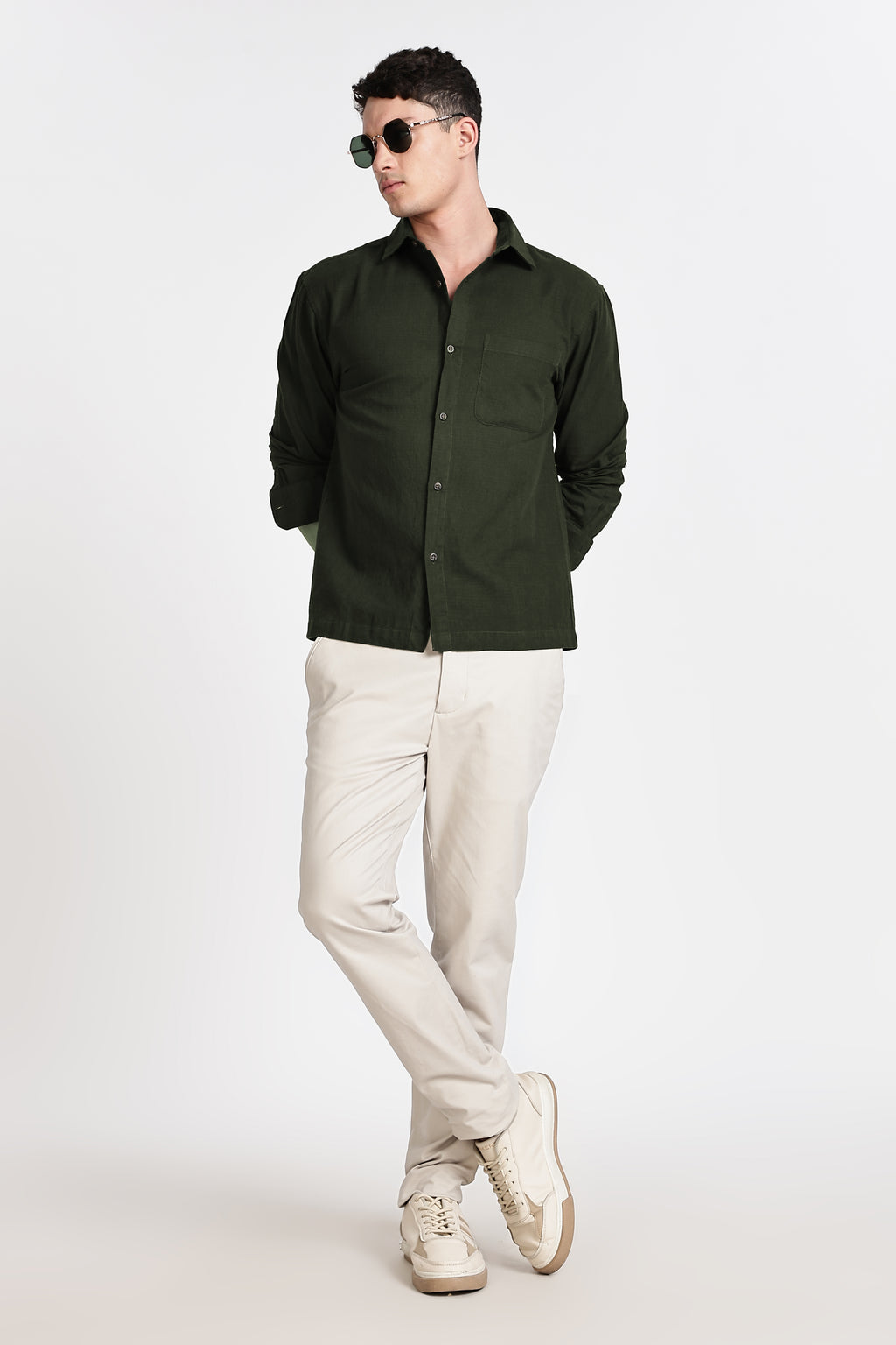 DARK OLIVE GREEN  REGULAR FIT SHIRT