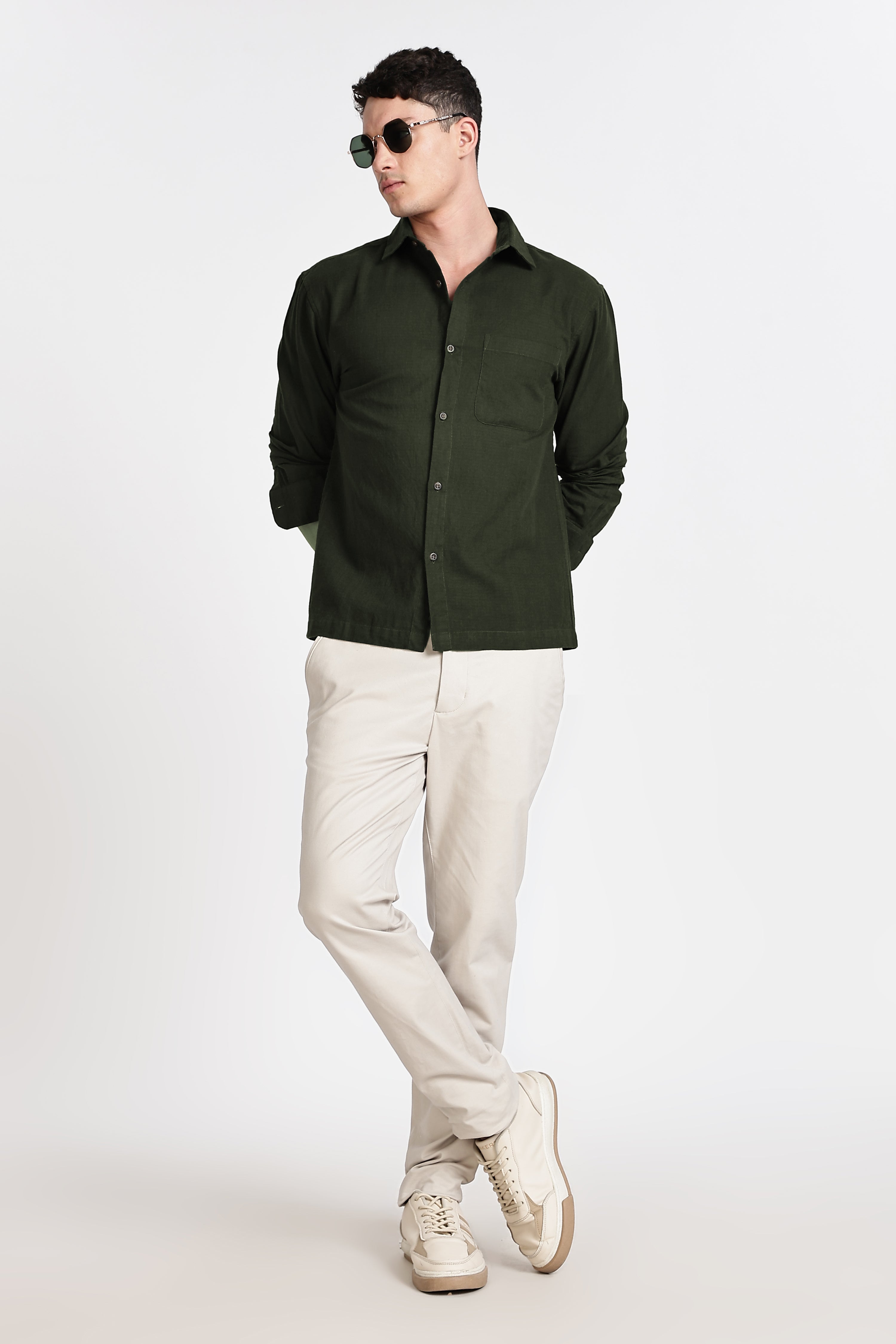 DARK OLIVE GREEN  REGULAR FIT SHIRT