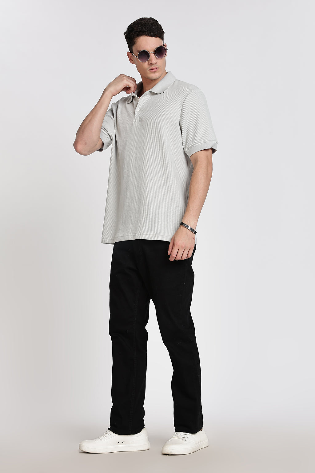 GREY REGULAR FIT WAFFLED POLO SHIRT